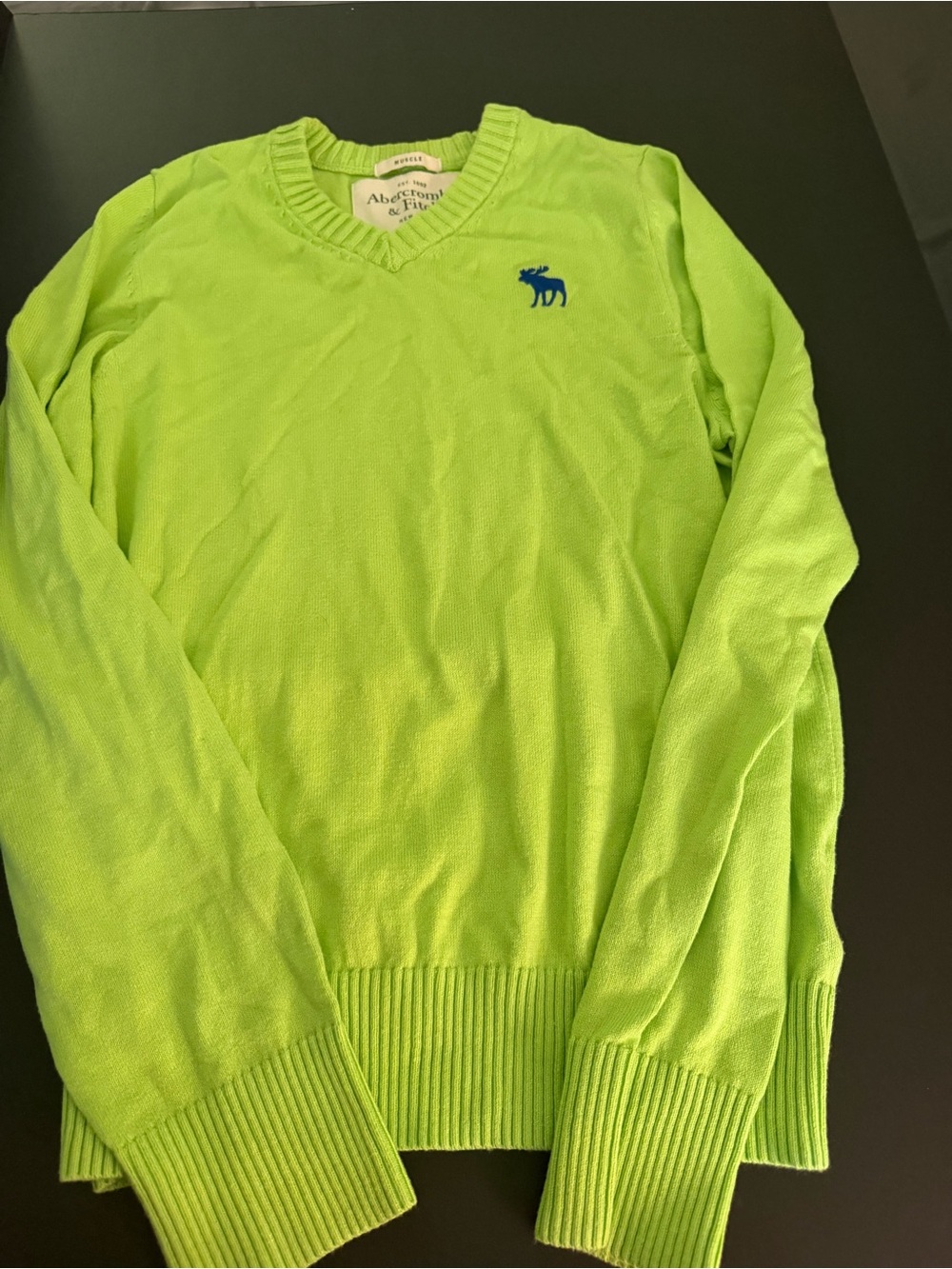 Abercrombie & Fitch Men’s Lime Green V-Neck Sweater size Large